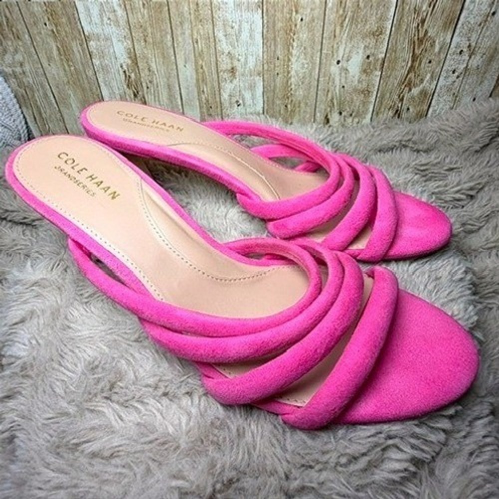 Cole Haan Adella Grand 360 Multi Strap Suede Mules/Sandals 7.5 Orchid Petal Pink